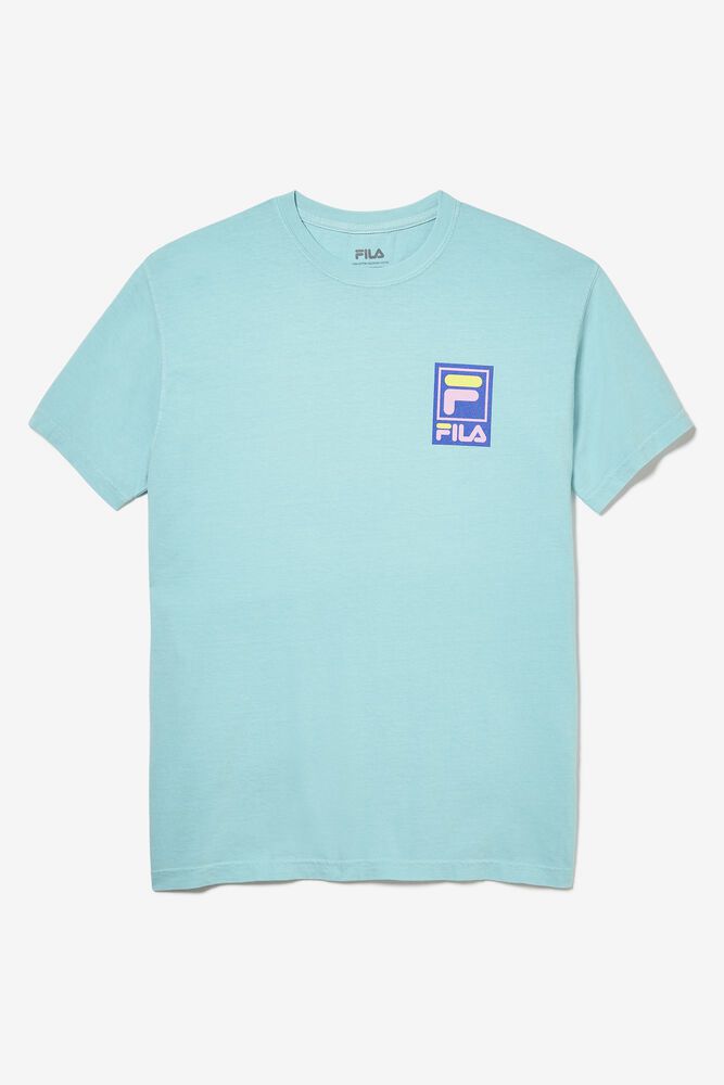 Fila T-Shirt Mens Turquoise - Vintage Washed - Philippines 1283704-KM